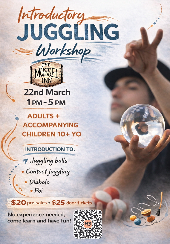 Juggling Workshop Mussel Inn Poster